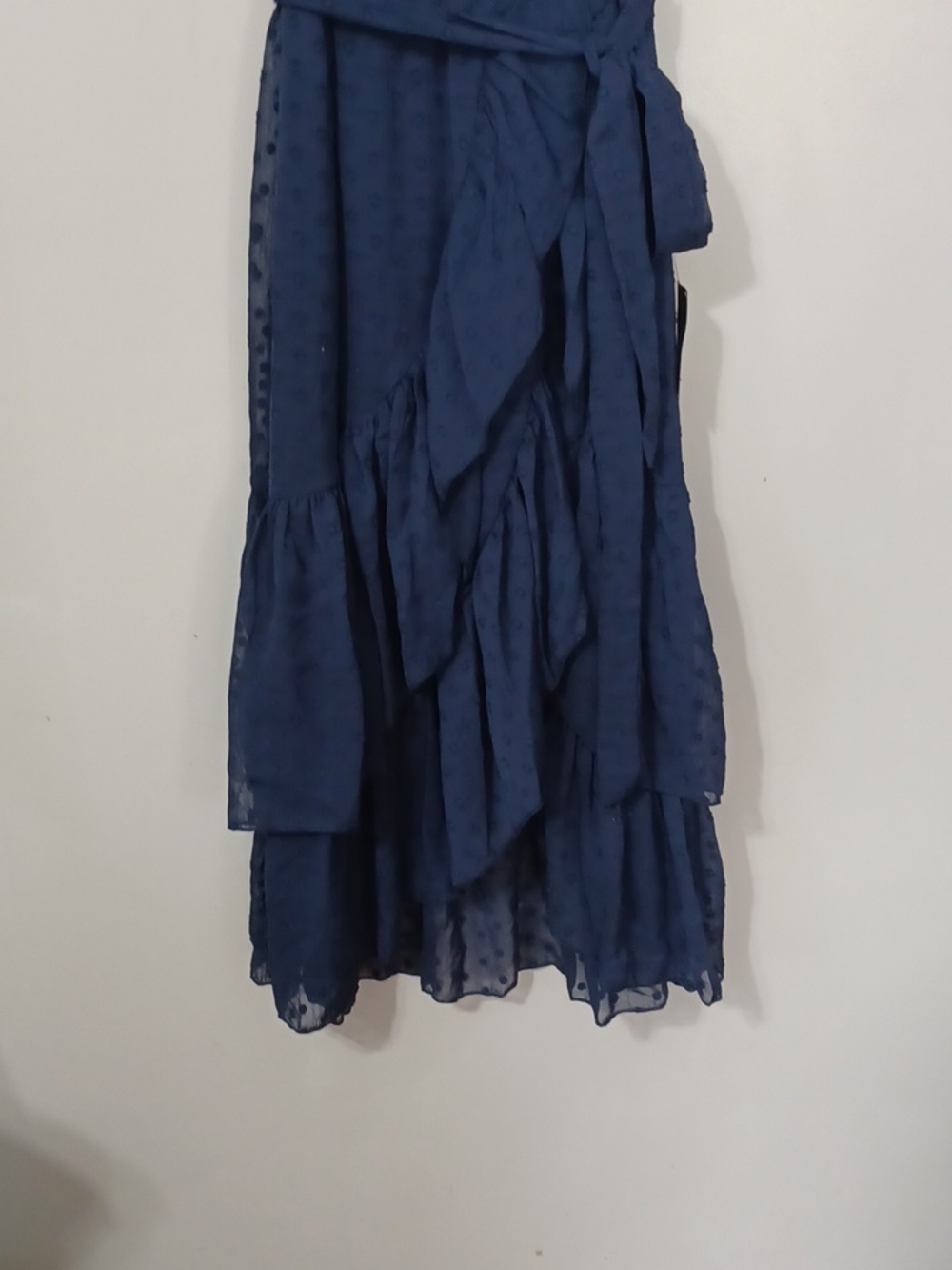 Lulu's Navy Blue Have Harmony Swiss Dot Ruffles Wrap Midi Dress . NWT. Size S - Picture 8 of 13